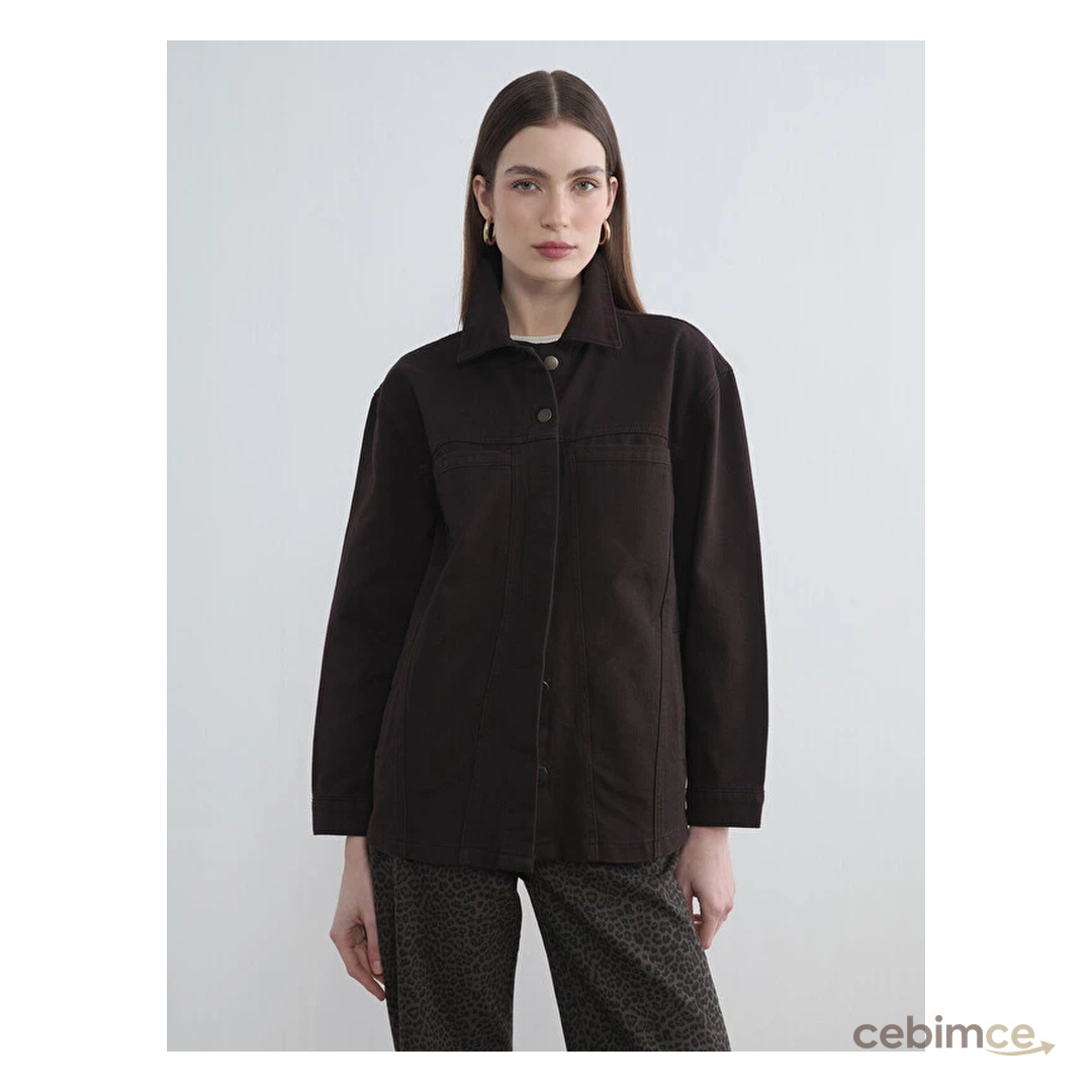 LCW Modest Gömlek Yaka Oversize Kadın Jean Ceket