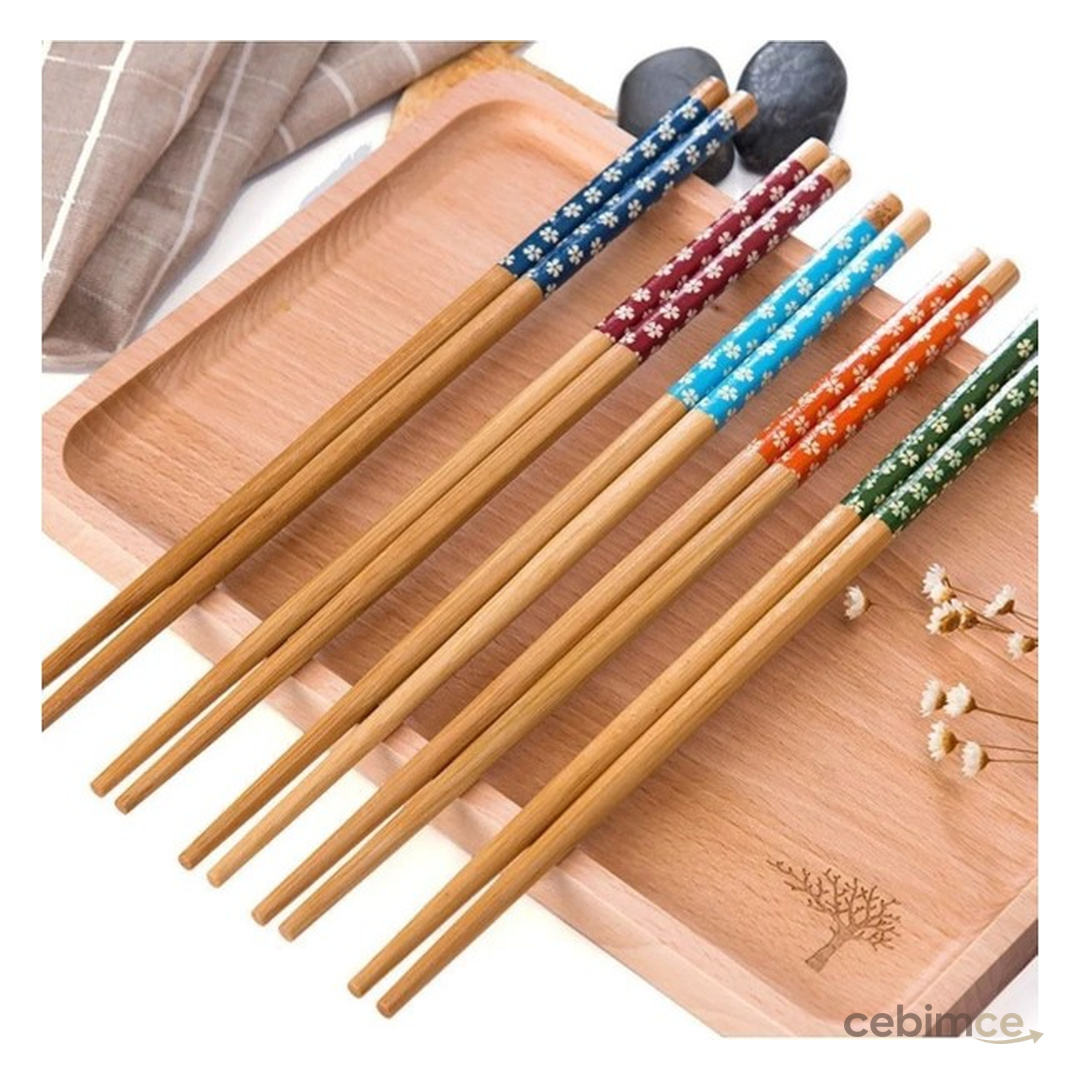 5 Çift Desenli Yıkanabilir Kore Çin Bambu Chopsticks Yemek Çubuğu | Desenli Bambu Chopstick