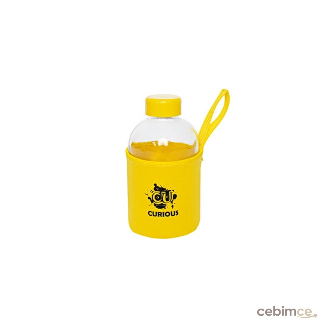 Biggdesign Moods Up Curious Neopren Sarı Kılıflı 600 ML Cam Matara