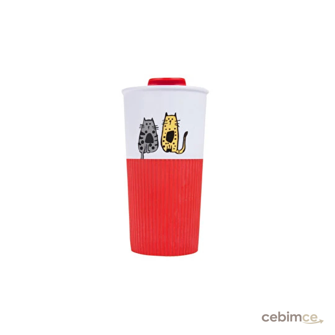Biggdesign Cats 450 ML Plastik Kırmızı Mug
