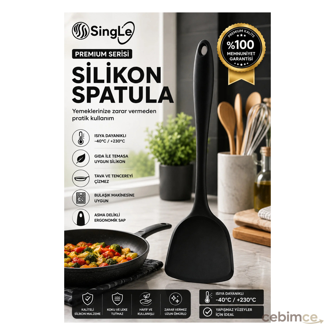 Single ( 1 Adet ) Sert Silikon Isıya Dayanıklı Yanmaz Yapışmaz Spatula