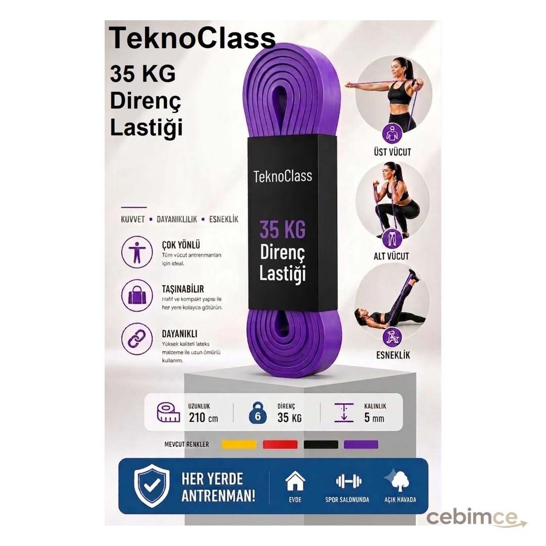TeknoClass 35 KG Direnç Bandı Kas Geliştirme Lastiği Fitness Pilates Cross Training Bant Mor - Extra Sert