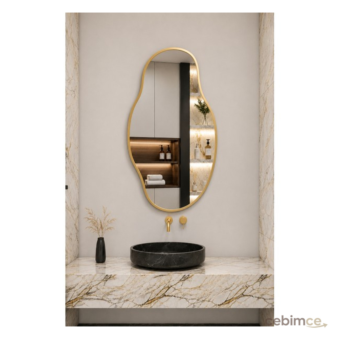 Ant Home Asimetrik Ayna, Çerçeveli Ayna, Duvar Aynası, Konsol Aynası, Banyo Aynası, Çerçeveli Ayna