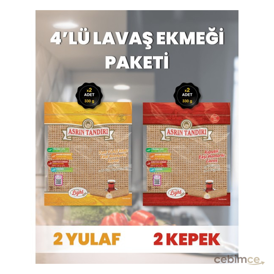 Asrın Tandırı 4'lü Paket-2 Adet Ekşi Mayalı Yulaf Lavaş Ekmeği + 2 Adet Ekşi Mayalı Kepek Lavaş Ekmeği