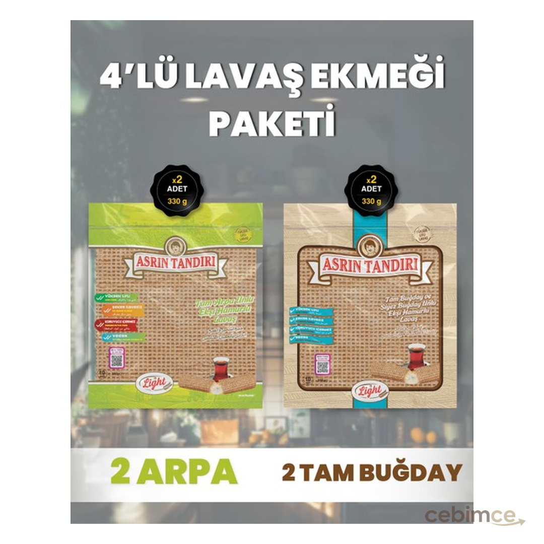 Asrın Tandırı 4'lü Paket -2 Adet Ekşi Mayalı Arpa Lavaş Ekmeği+ 2 Adet Ekşi Mayalı Tam Buğday Lavaş Ekmeği ( 330 Gram X4 Paket )