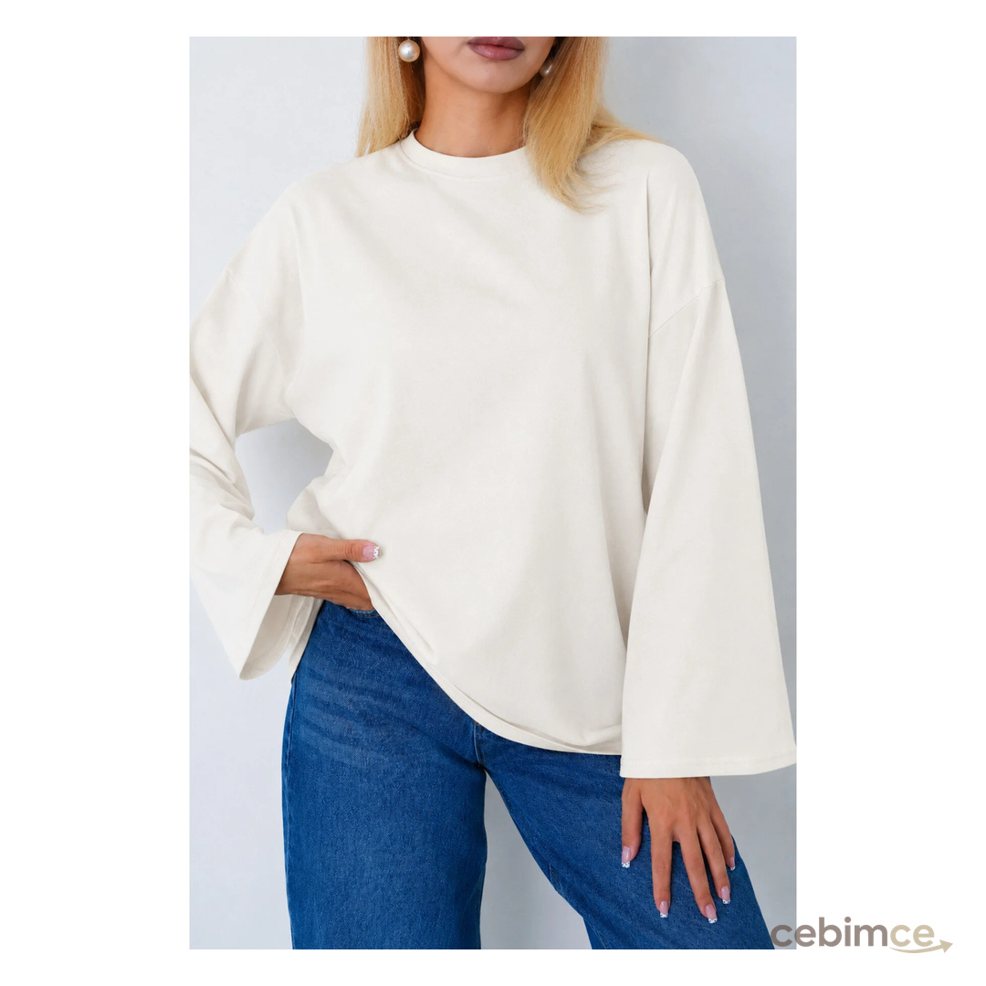 herkesemoda Kadın Tesettüre uygun Uzun Kollu Ekru Body