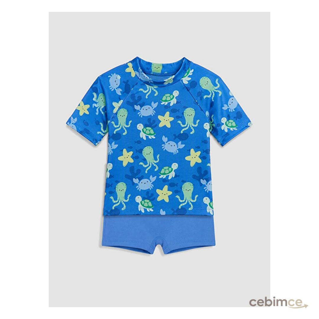 LCW baby Kısa Kollu Desenli Erkek Bebek Mayo Takımı