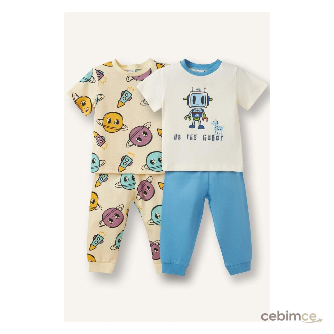 Defacto Desenli Kısa Kollu Üst Uzun Alt 4lü Pijama Takımı Erkek Bebek G8859a526smyl239 Sarı-yl239