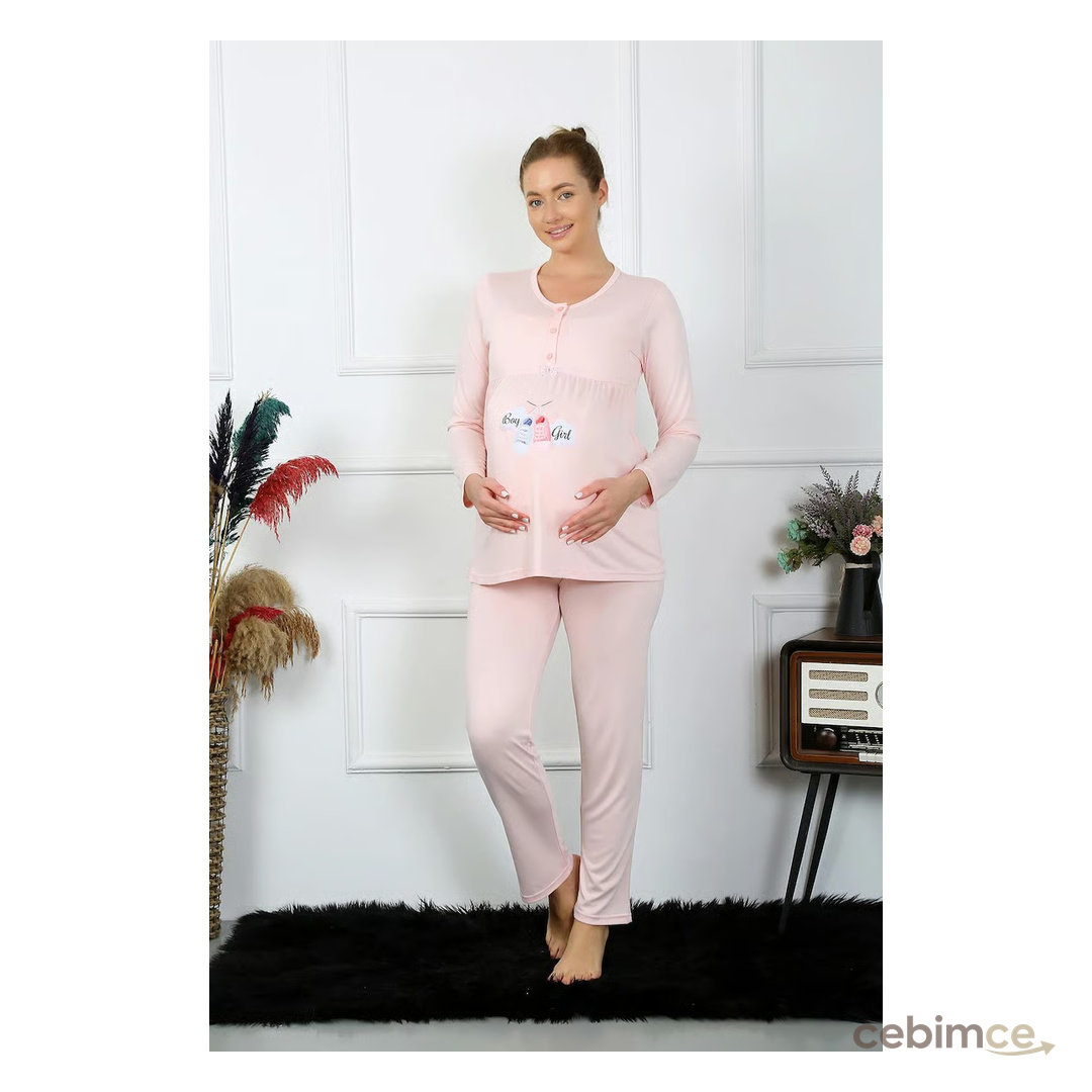 Akbeniz Kadın Uzun Kol Hamile Lohusa Pijama Takımı Pudra 45501