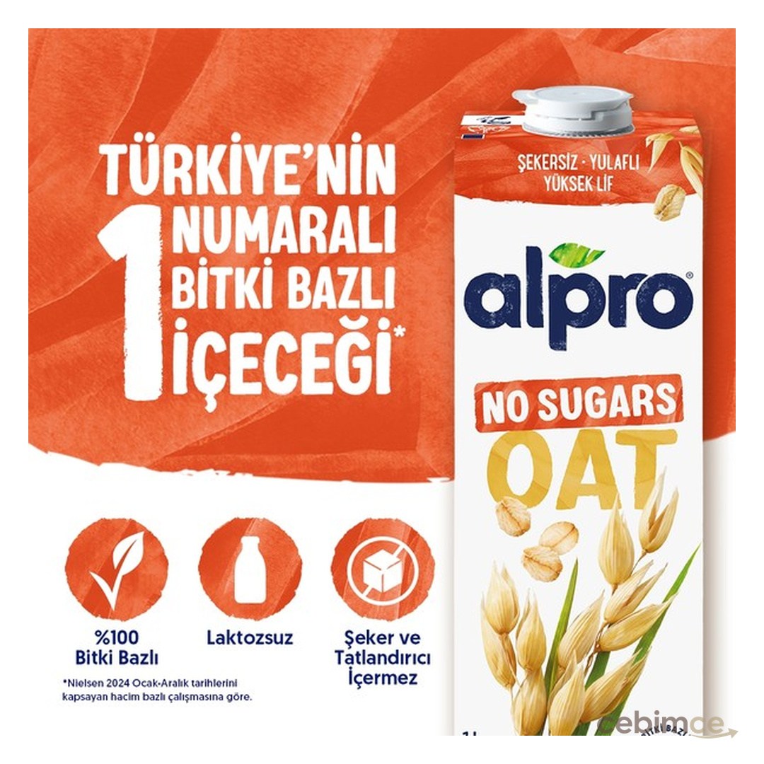 Alpro Şekersiz Yulaf Sütü 1 L Vegan Laktozsuz Bitkisel Bazlı