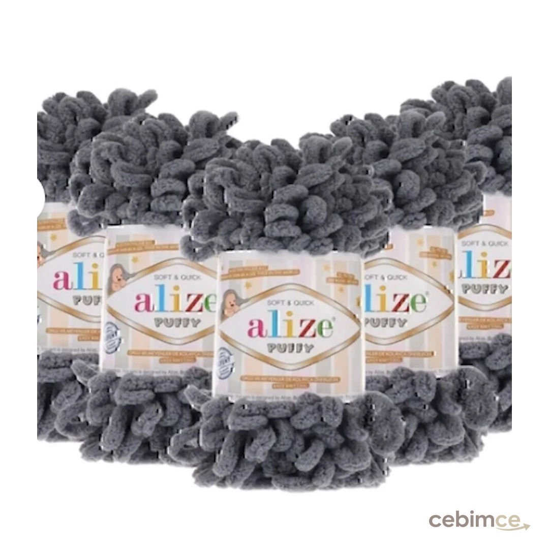 Alize Puffy 87 Koyu Gri 5'li Paket Örgü İpi