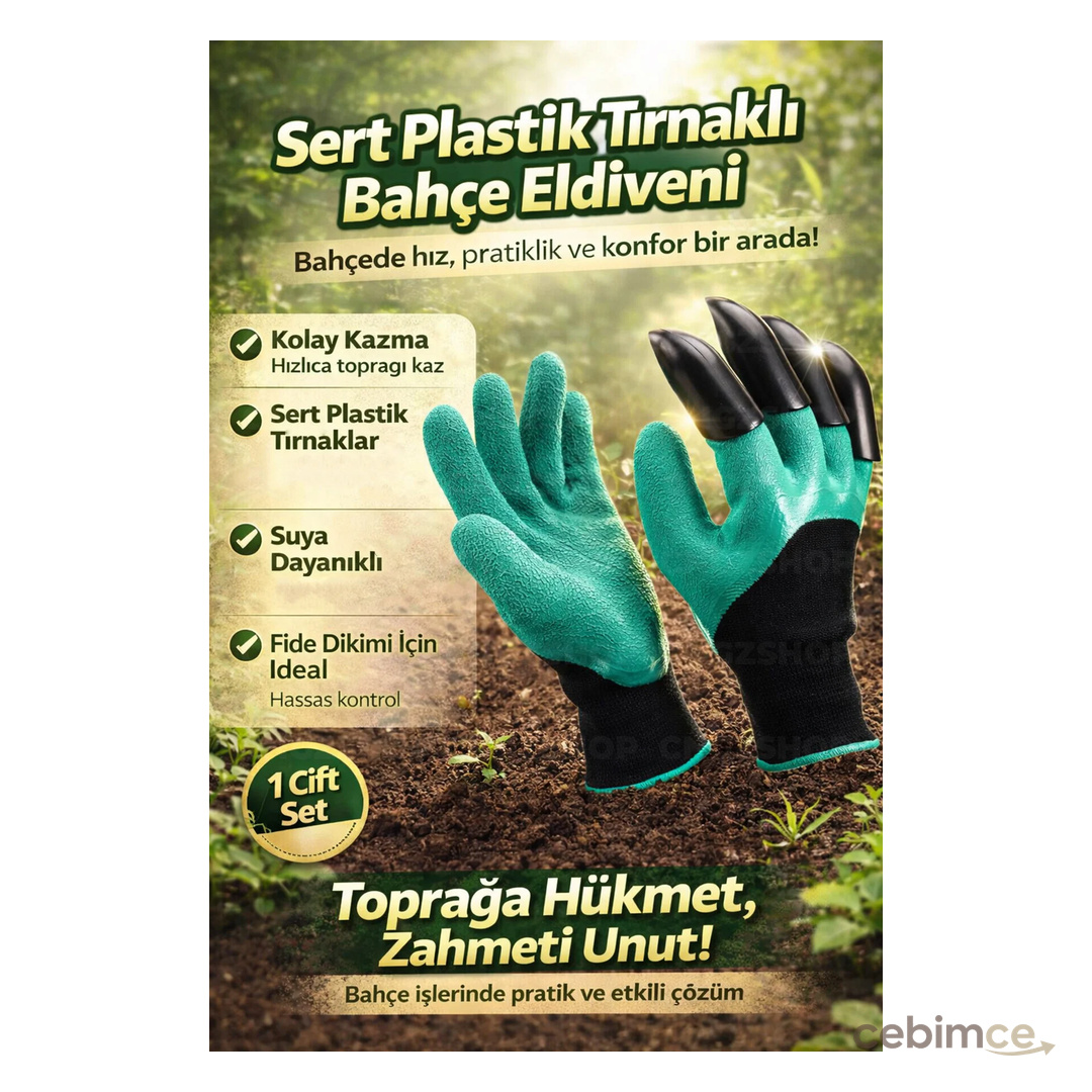 CNGZSHOP Tırnaklı Bahçe Eldiveni | Sert Plastik Tırnaklı Fide Dikme Eldiveni | Toprak Kazma & Bahçe Eldiven S