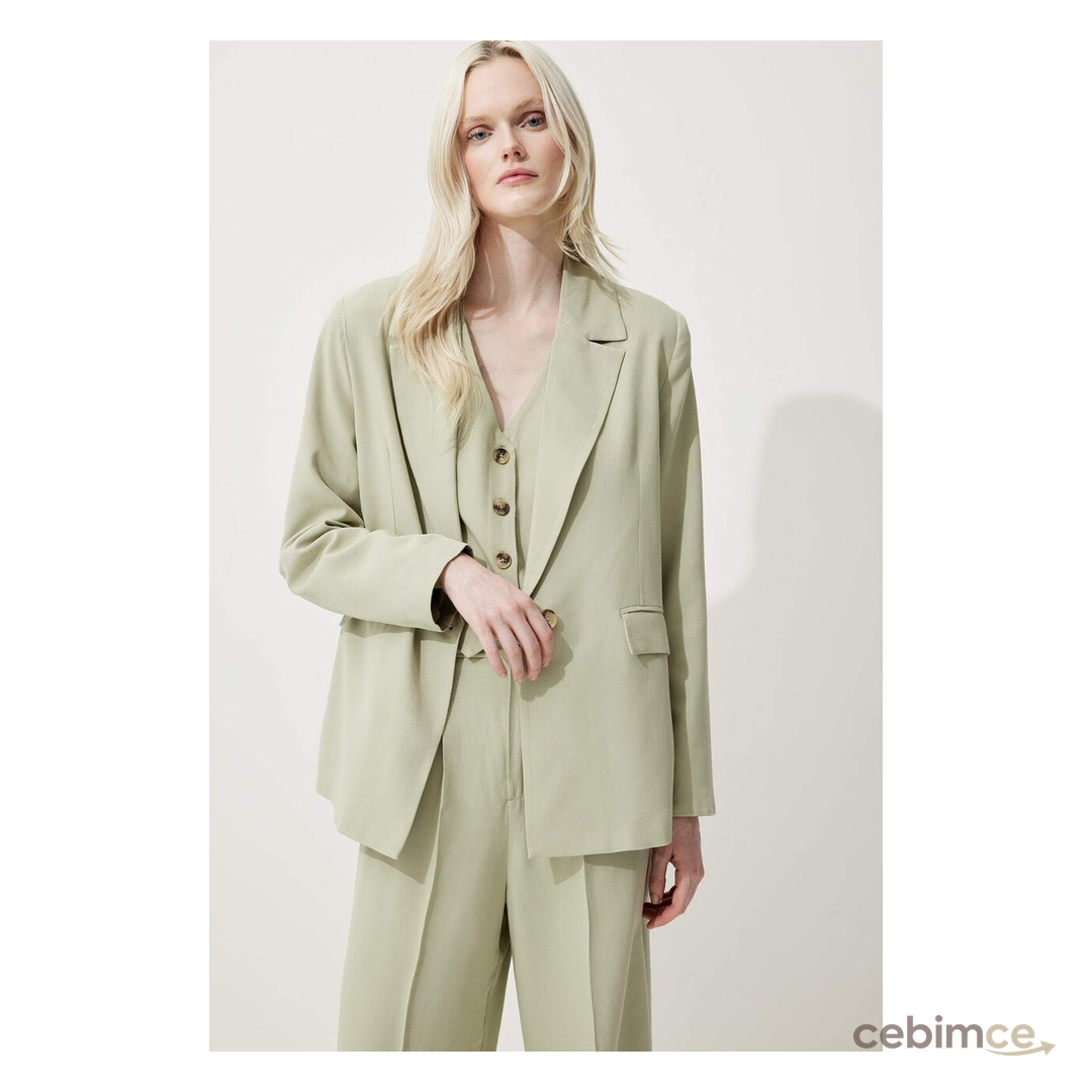 DeFacto Oversize Geniş Kalıp Keten Karışımlı Blazer Ceket Z2536AZ25SPKH176 Haki