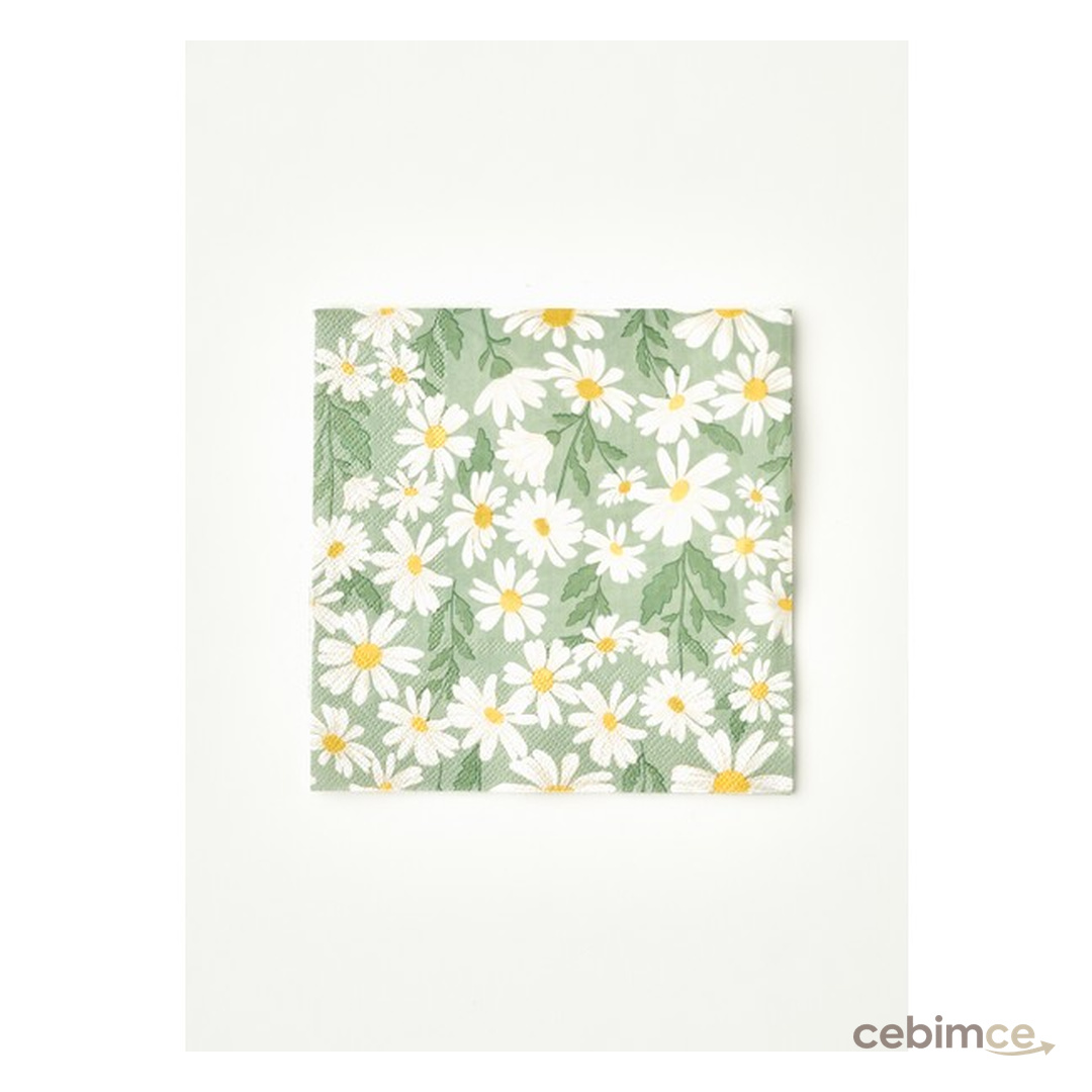 Bella Maison Daisy 20'li Yeşil Kağıt Peçete 33x33 Cm Düz Tasarım ile Sofra ve Parti Kullanımına Uygun