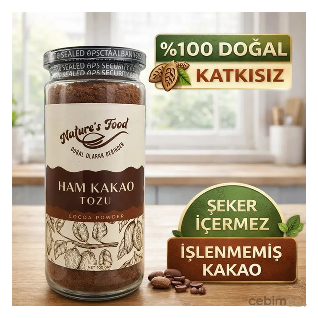 Nature's Food Ham Kakao Tozu 100 gr %100 Doğal Katkısız Şekersiz Raw Kakao Antioksidan Deposu