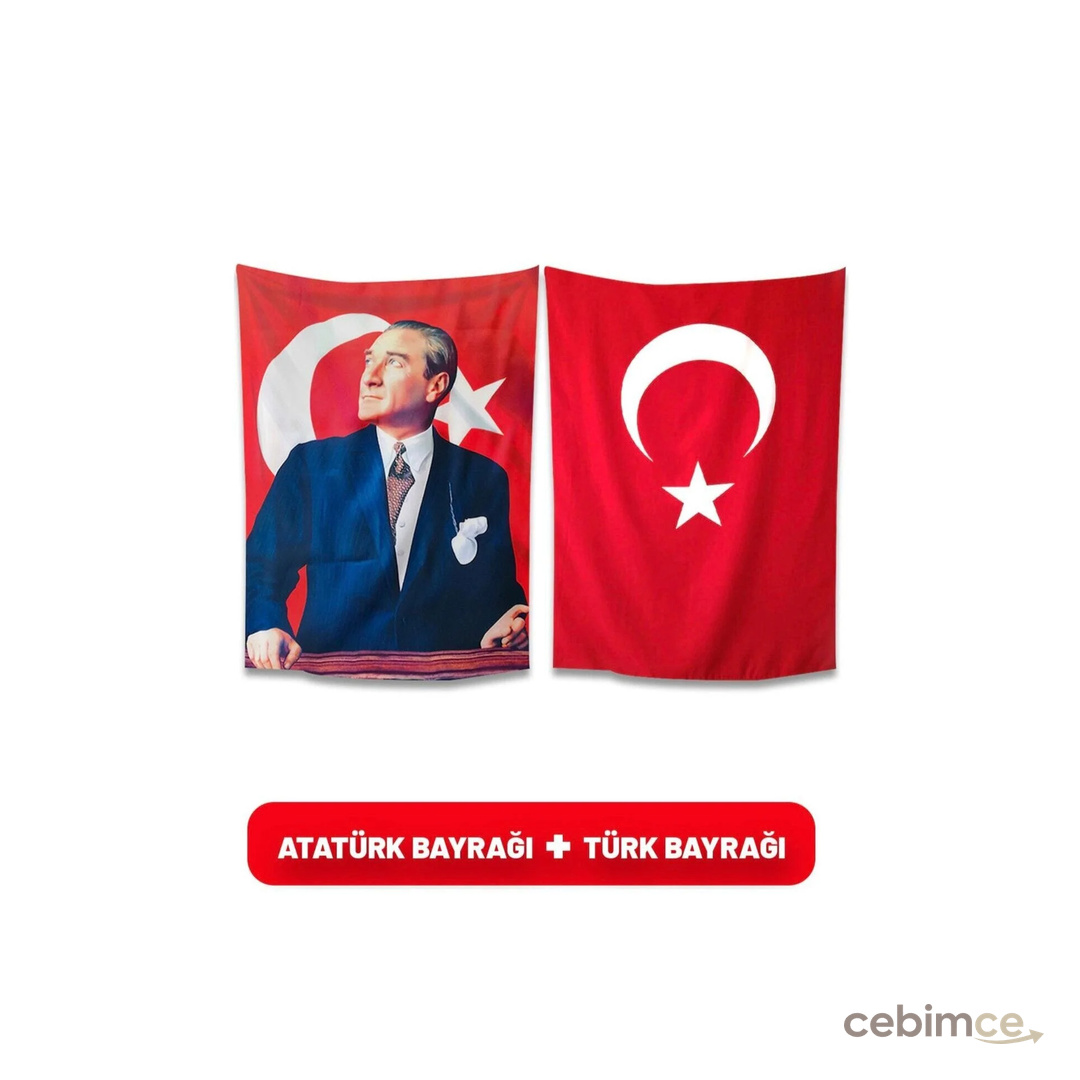 ÇELİKONLİNE Atatürk Posteri Ve Türk Bayrağı Raşel Kumaş 50x75 Cm
