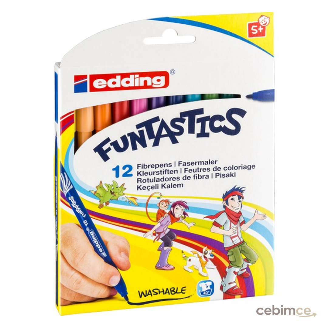 Edding E-15 Funtastics 12'li İnce Uçlu Keçeli Kalem Seti Su Bazlı Renkli Kalemler